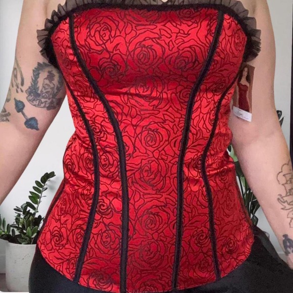 Tesa By Escante Flowers Lace Up Corset Y2K Red 34 - Picture 3 of 13